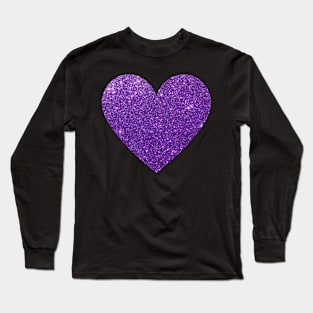 Purple Faux Glitter Heart Long Sleeve T-Shirt